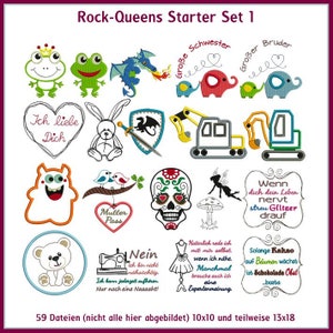 Stickdateien Rock-Queens Starter Set 1 Totenkopf, Bagger, Elefant, Frosch, Drachen, Bär, Monster, Fee embroidery files RockQueenEmbroidery Bild 1