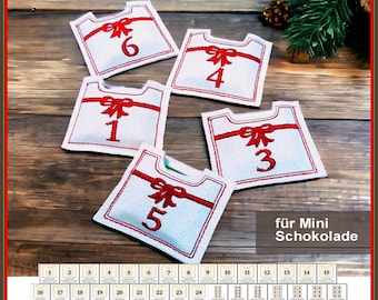 Stickdatei W36 ITH Adventskalender Schleife Schokoladen Hüllen Schoki ITH Kalender