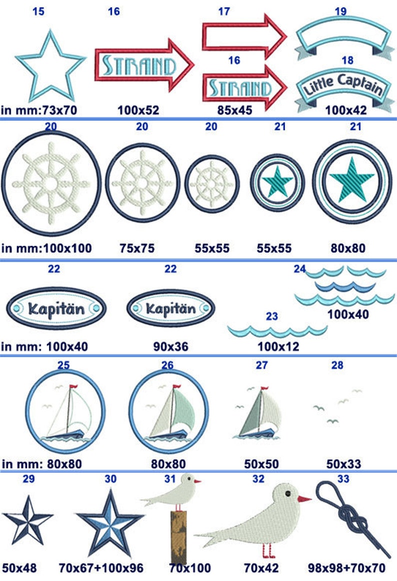 Stickdateien maritimes Set 'Ahoi' Verleihe deinen Projekten mit 42 einzigartigen Motiven eine maritime Note. Viel Spaß beim Sticken image 3