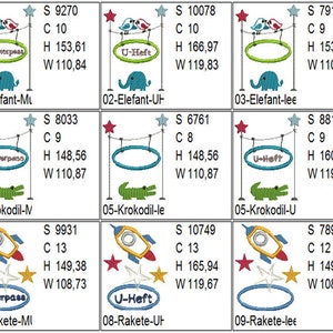 Stickdateien Set-Nr. 6 U-Heft Mu-Pass, Mutterpass U-Heft, Applikationen Untersuchungsheft, Rakete, Krokodil, Elefant RockQueenEmbroidery Bild 2