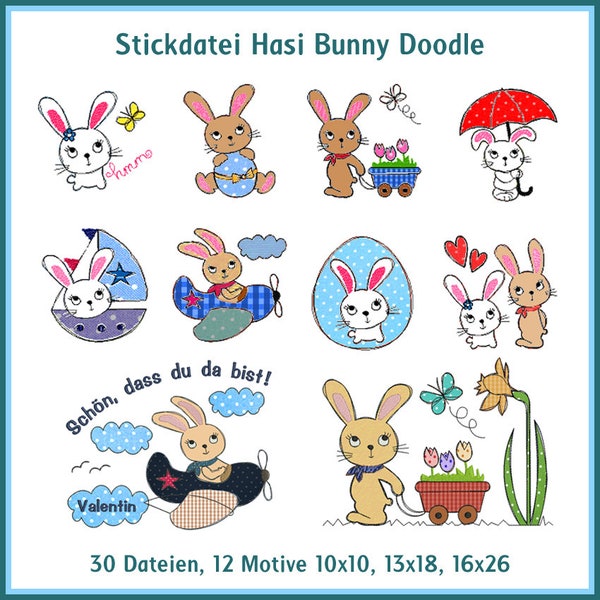 Embroidery files Hasi Bunny Doodle Rabbits Baby Spring Application Easter Line Embroidery Embroidery Pattern Flowers Birth Airplane RockQueenEmbroidery