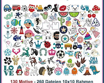 Stickdateien 130 Mini Motive Puschen. Kleine Stickmuster mit Baby Tiere Blumen Auto