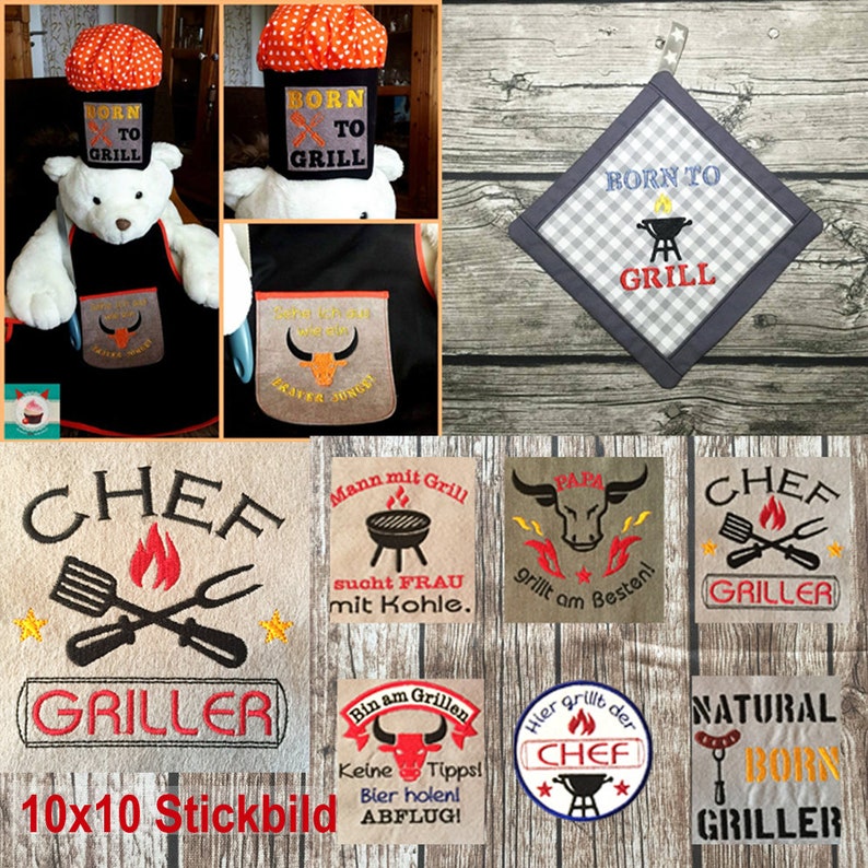 Stickdateien Griller Set Nr. 1, Grillen, 28 Dateien, Grill Chef Fleisch Grillen BBQ Steak, Party, Bier, embroidery files RockQueenEmbroidery Bild 3