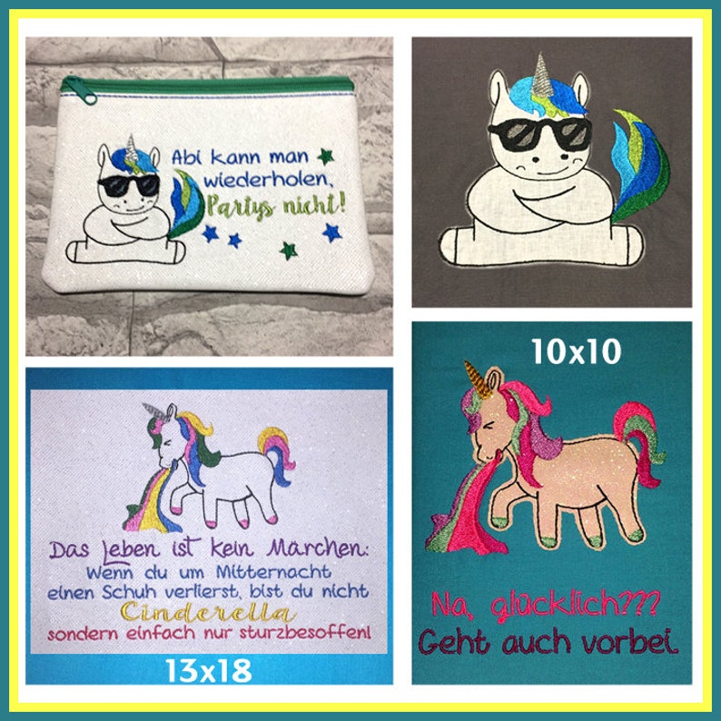 Stickdateien Crazy Unicorn Einhorn Set verrücktes Einhorn