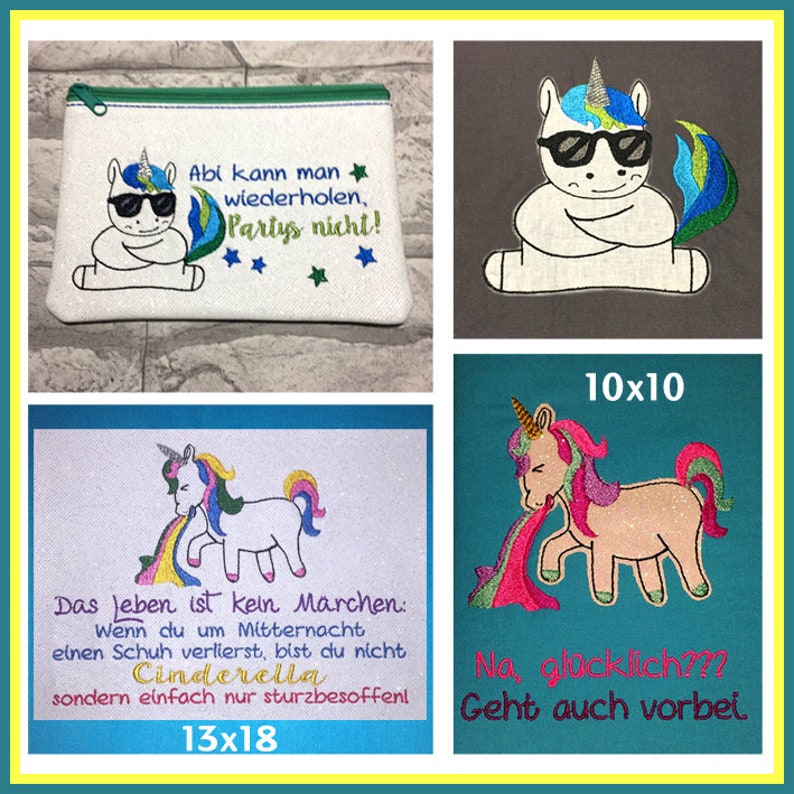 Stickdateien Crazy Unicorn Einhorn Set, verrücktes Einhorn, freche Sprüche, ab 10x10 Rahmen, 108 Dateien, 37 Motive, RockQueenEmbroidery Bild 7