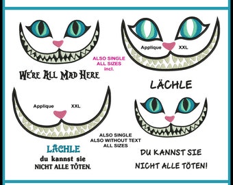 Embroidery files Cheshire Cat Alice Cat appliques smile, mouth mask applique