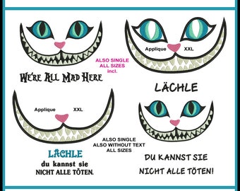 Stickdateien Grinsekatze Cheshire Cat embroidery Alice Katze Applikationen Lächeln, Mund Maske applique