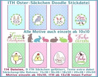 Stickdateien ITH Oster-Säckchen Doodle 114 Dateien Sack Tasche Beutel in the hoop Set RockQueenEmbroidery