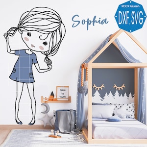 Plotter file cute girl cutfile design girl with braids set wall lettering name baby plotter girl RockQueenEmbroidery
