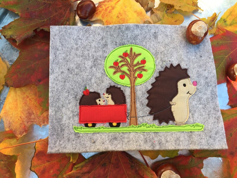 Stickdateien Herbst Igel Familie Herbst Set Applikation applique Blatt Blätter Kastanien Bild 10