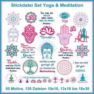 Stickdateien Set Yoga Meditation Esoterik Sprüche Symbole Set 130 Dateien 50 Motive Buddha Yoga Embroidery ab 10x10 RockQueenEmbroidery