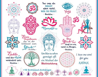 Stickdateien Set Yoga Meditation Esoterik Sprüche Symbole Set 130 Dateien 50 Motive Buddha Yoga Embroidery ab 10x10 RockQueenEmbroidery