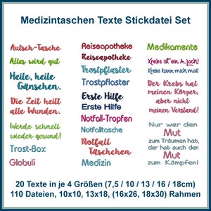 Embroidery files medical bags texts 110 files from 10x10 frames, 20 different texts in 4 sizes, globules, emergency, and much more. RockQueenEmbroidery image 2