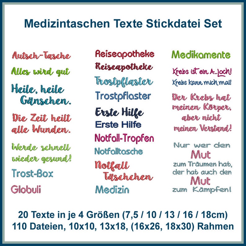 Embroidery files medical bags texts 110 files from 10x10 frames, 20 different texts in 4 sizes, globules, emergency, and much more. RockQueenEmbroidery image 2