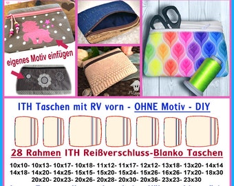 Stickdateien ITH-Blanko-Taschen-Set Nr 8 mit Reißverschluss vorn 28 Dateien, leere Tasche, blanko ITH Tasche ab 10x10 RockQueenEmbroidery