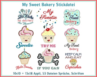 Stickdateien My Sweet Bakery Muffins, Cupcakes, sweetie, backen, Küche, Kuchen, cookie 53 Dateien 10x10, 13x18 Rahmen, RockQueenEmbroidery