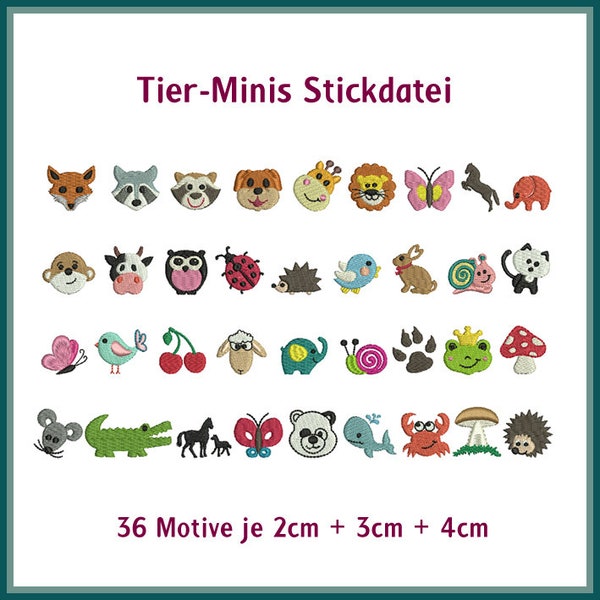 Stickdatei Tier Mini-Motive: 108 Dateien für individuelle Schuh-und Sockengestaltung. Tiere, Pilz & mehr in 2-4 cm. Einzigartige Kreationen!