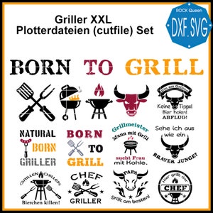 Plotterdateien Griller Grill BBQ SVG DXF Barbeque Schneideplott Cutting Set Plotter Grillen cutfile Besteck Wurst