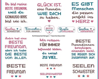 Beste Freundin Stickdateien Set: 22 Herzliche Motive inkl. ITH Schlüsselanhänger für Unvergessliche Projekte