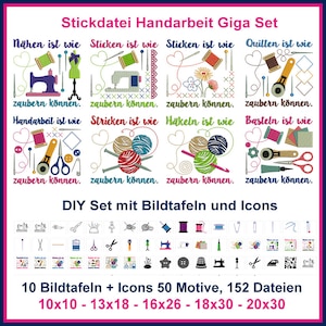 Stickdateien Set für Handarbeit – Nähen, Sticken, Stricken, Häkeln und Basteln | Giga DIY Stickerei Set