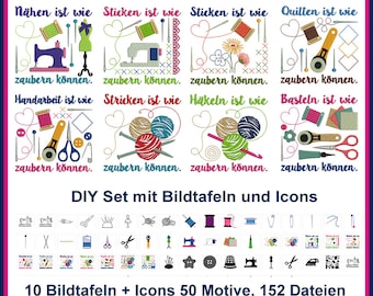 Stickdateien Set für Handarbeit – Nähen, Sticken, Stricken, Häkeln und Basteln | Giga DIY Stickerei Set