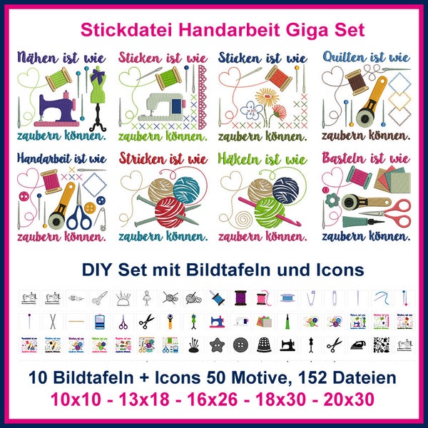 Stickdateien Giga Handarbeit Set, 152 Dateien, Nähen, Sticken, Stricken,Häkeln Basteln, Hobbys, Schere, embroidery files