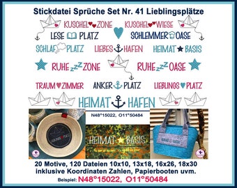 Stickdateien Sprüche Set Nr 41 Hafen 116 Files  Lieblingsplatz Heimathafen Anker Platz Ankerplatz places Stickmuster RockQueenEmbroidery