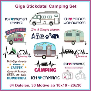 Stickdateien Camping Set - 64 liebevoll gestaltete Motive für Ihre Outdoor-Stickereien! Perfekt für Campingliebhaber