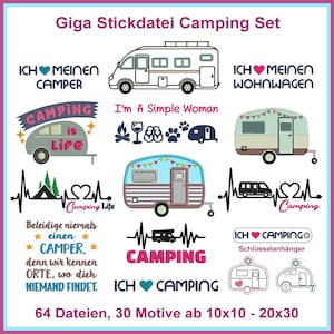 Camping Stickdateien Set, Camper 1, 64 liebevoll gestaltete Motive für Ihre Outdoor-Stickereien! Perfekt für Campingliebhaber