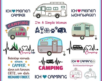 Stickdateien Camping Set - 64 liebevoll gestaltete Motive für Ihre Outdoor-Stickereien! Perfekt für Campingliebhaber
