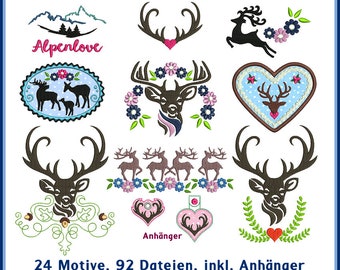 Stickdateien Dirndl Trachten Hirsch Set Stickmuster 92Dateien ab13x18 RockQueenEmbroidery