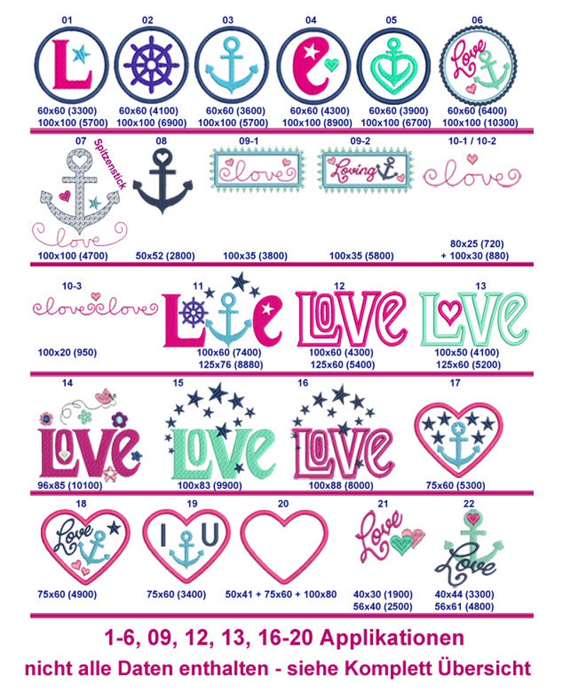 Stickdateien Anker Herz Liebe Love Hafenliebe, Applikationen, 63 Stickdateien, Schrift, Steuerrad, ab 10x10, RockQueenEmbroidery Bild 3