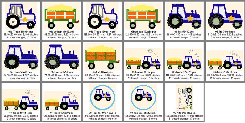 Archivos de bordado marco de tractor patrón de bordado 17 archivos y aplicaciones tractores granja 10x10, 13x18 con y sin estrella RockQueenBordado imagen 3