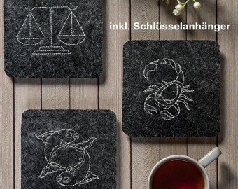 Stickdateien Sternzeichen, Zodiak lineart Tierkreiszeichen Astrologie Horoskop Outline Lineart