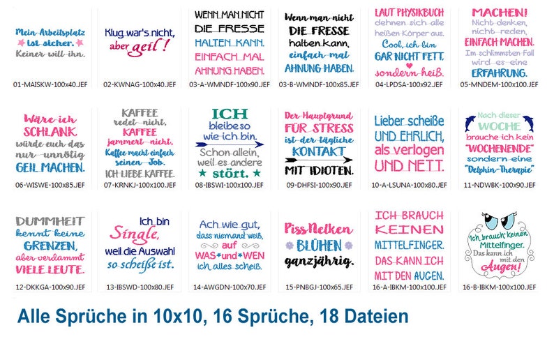 Stickdateien Sprüche Set Nr. 20 10x10 cm: Kreative Texte für kleine Rahmen. Bild 2