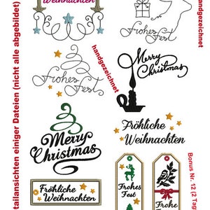 Stickdateien Weihnachts-Schriftzüge W11 Stickmuster ABC Hirsch, 20 Dateien Frohes Fest embroidery files german phrases RockQueenEmbroidery Bild 3