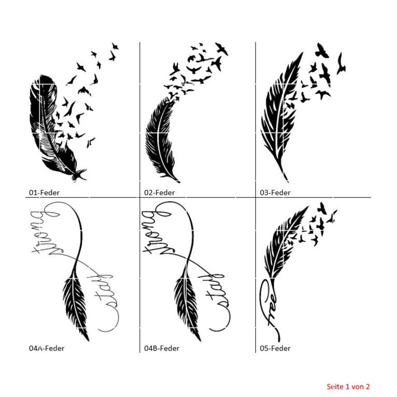 Plotterdateien Feder Set feather SVG DXF spring Tattoo Plottervorlage cutfiles Schneideplott Federn Pfauenfeder love faith hope Bild 2