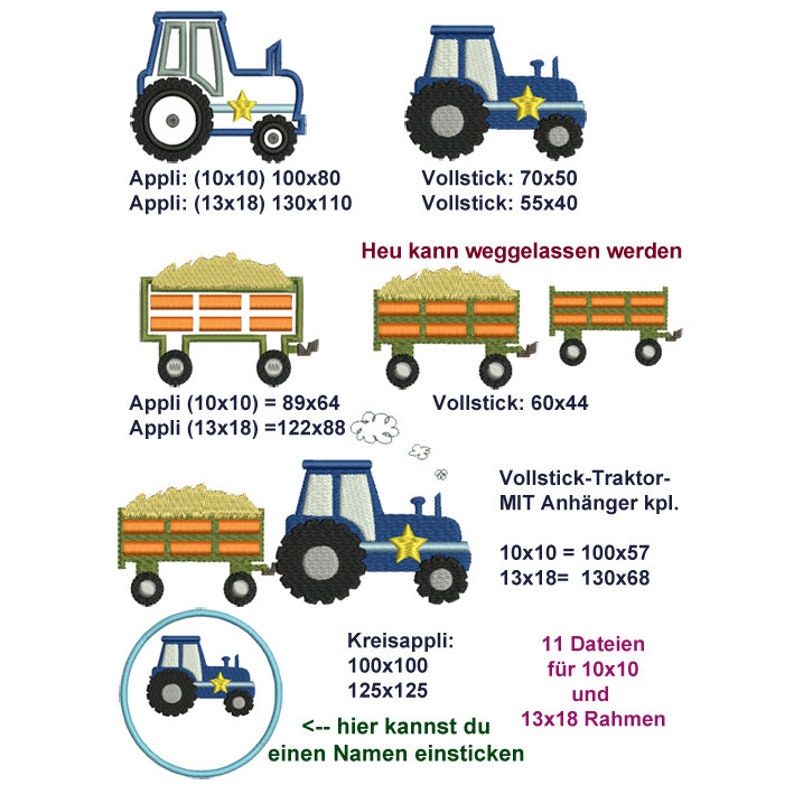 Archivos de bordado marco de tractor patrón de bordado 17 archivos y aplicaciones tractores granja 10x10, 13x18 con y sin estrella RockQueenBordado imagen 2