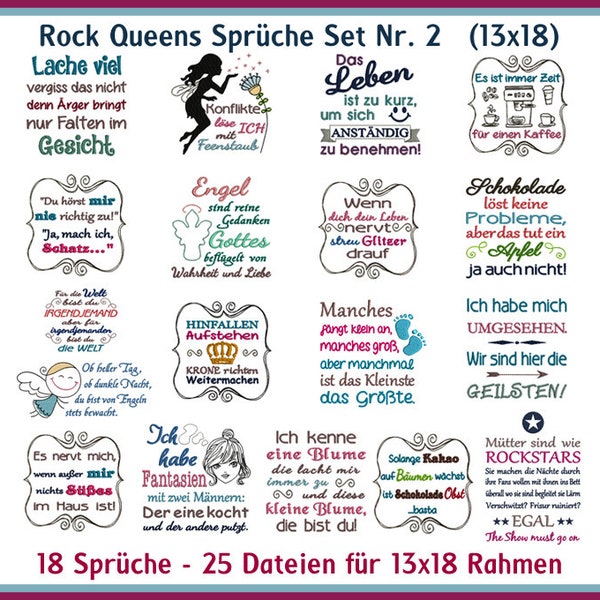 Rock-Queens Sprüche Set 02: Kreative Sprüche für einzigartige Stickprojekte ab 13x18 Rahmen!