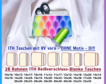 ITH Tasche Stickdatei Reißverschluss vorn Blanko Set 28 Rahmen 10x10 bis 23x30 | In the Hoop Kosmetiktasche Rahmengrößen Set