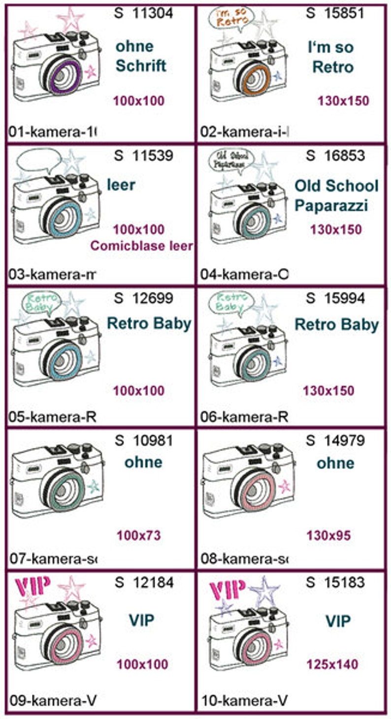 Stickdateien Kamera Retro Vintage Fotoapparat Foto Doodle Camera Bild 2