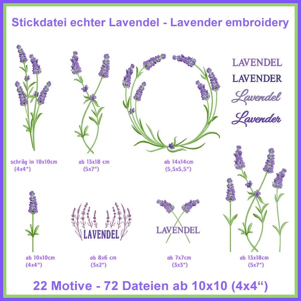 Zarte Stickdatei "Echter Lavendel" - Umfangreiches Set für alle Lavendel-Liebhaber!