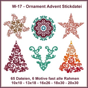 Stickdateien 35 Dateien Ornament Advent Stickmuster W17 Stern Weihnachtsbaum Hirschgeweih Ornamente embroidery files RockQueenEmbroidery Bild 1