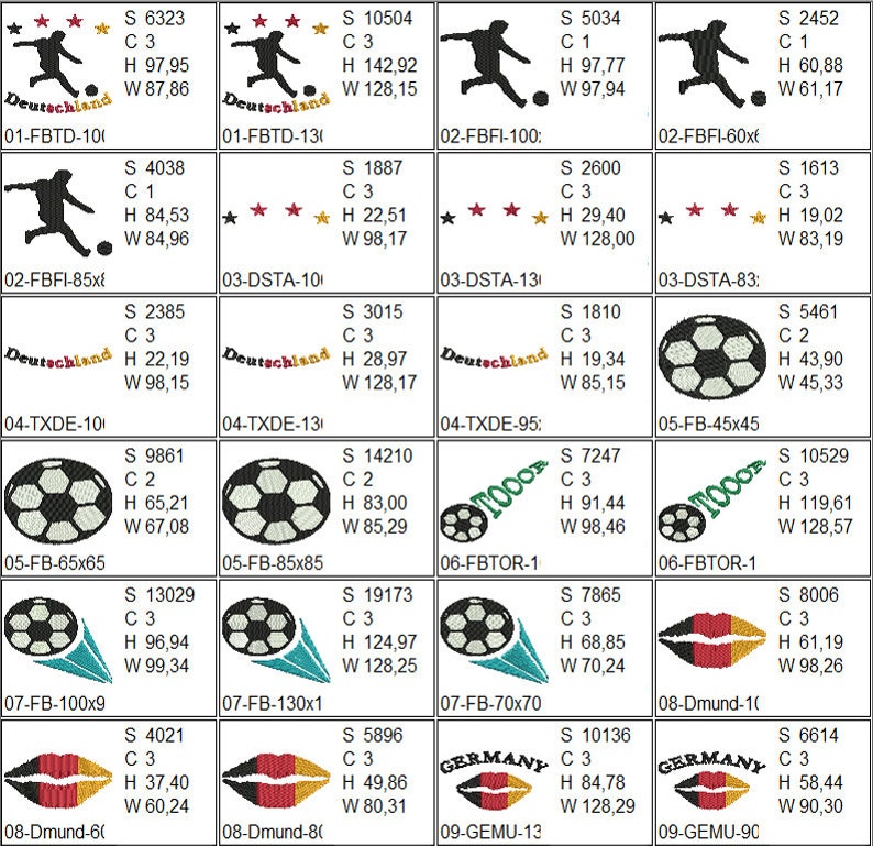 Stickdateien Fussball Set Stickdatei, 24 Dateien, 9 Motive, ab 10x10 Rahmen, Vollstick und Text, Fußball, Deutschland, RockQueenEmbroidery Bild 2