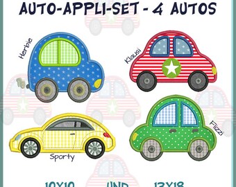 4 Autos als Stickdatei Set: Kreative Vielfalt für Kinder Applikationen