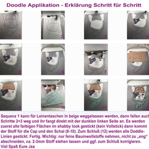 Stickdateien Cool Frenchie Set, Doodle Stichzeichnung, Appli, Texte, ab 10x10Rahmen, 20 Dateien, 5 Motive, RockQueenEmbroidery Bild 3