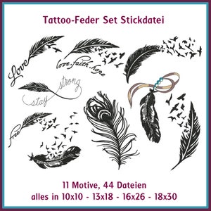 Stickdatei Feder Set Tattoo Feder Pfauenfeder RockQueenEmbroidery