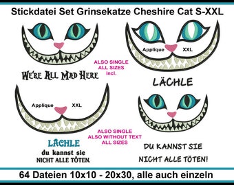 Stickdateien Grinsekatze Cheshire Cat embroidery Alice Katze Applikationen Lächeln, Mund Wonderland, Wunderland applique