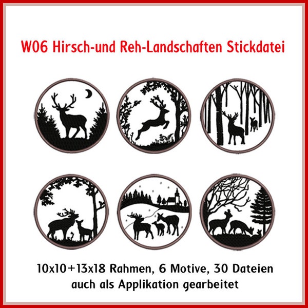 Stickdateien Weihnachten Hirsche Landschaften W06 Rehe, Schattenbilder Silhouetten Scherenschnitte