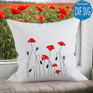 Fichier de plottage Poppy disponible en 4 formats, dont DXF et SVG. Idéal pour les sacs, les oreillers et bien plus encore.